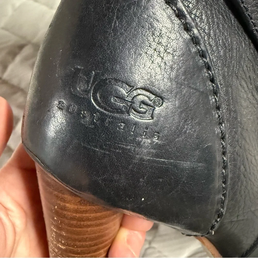 UGG 5454 Caroline Mid Calf Leather Heel Boot, Size 7.5 7 1/2 Black - Picture 2 of 16